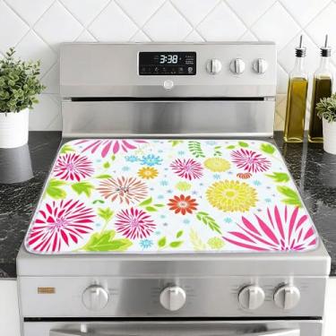 Imagem de TOHONGADON Capa superior de fogão de vidro, capa superior de fogão de 71 cm x 50 cm para fogão elétrico, protetor de fogão de vidro para tapetes de bancada de cerâmica resistente ao calor, rosa