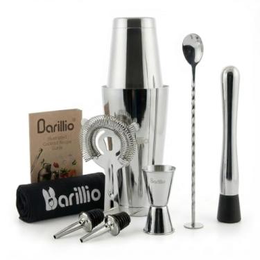 Imagem de Barillio Conjunto de coqueteleira Boston – Aço inoxidável, pesado, conjunto de coqueteleira de martini com coador e misturador – kit de barman mixologia – conjunto de bar para casa – conjunto de