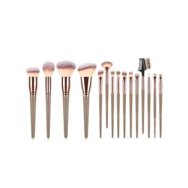 Imagem de Kit 15 Pincéis de Maquiagem Profissionais – Cerdas Macias, Multifuncionais para Olhos e Rosto – Cor Ouro/Rosa