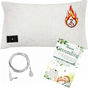 Imagem de Fronha de aterramento tamanho Queen, fronha Earth Connected com 5% fibra de prata + 95% algodão orgânico, promove sono profundo, alívio da ansiedade, 2 peças (branca)