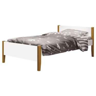 Imagem de Cama Solteiro Simba Branco Acetinado com Pés Madeira - Reller
