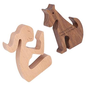 Imagem de Zerodis Presentes Em Memória de Cães para Perda de Memoriais de Cães Estátua Funerária de Menina e Cachorro Estátua Personalizada Decorações para Casa Estatuetas de Madeira Esculpidas à Mão para (A)