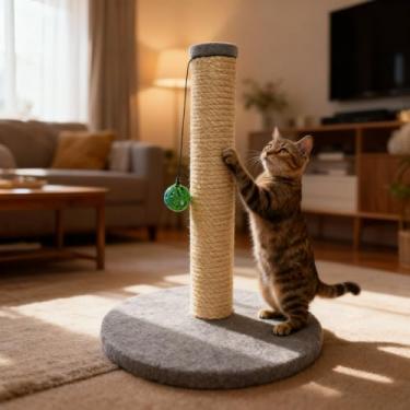 Imagem de Arranhador Torre para Gatos com Base Estável, Sisal Natural 8mm, Guizo Interativo, Carpete Confortável, 44cm Altura, Moderno (Cinza)