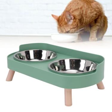 Imagem de Ymiko Tigela Elevada para Gatos Tigelas Duplas de Aço Inoxidável Prato Elevado de Comida e água para Animais de Estimação para Gatos Cães Pequenos Durável Fácil de Limpar Design (Abacate Verde)