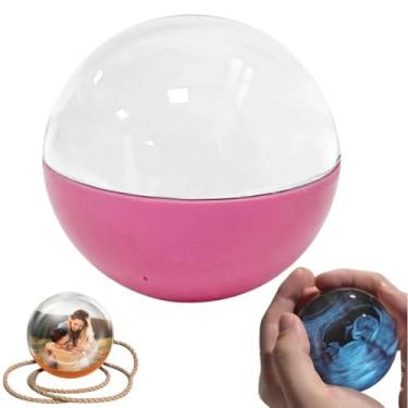 Imagem de HGTRH Bola de cristal 3D, porta-retrato digital WiFi 3D Crystal Photo Memory Orb Video Bauble Memory Orb Ball Memory Orb Video 3D Photo Crystal Pink Standard Version
