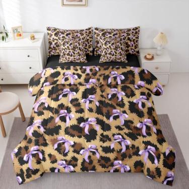 Imagem de Erosebridal Jogo de cama queen com laço e estampa de leopardo, guepardo e leopardo, temática de animais selvagens africanos com edredom e 7 peças