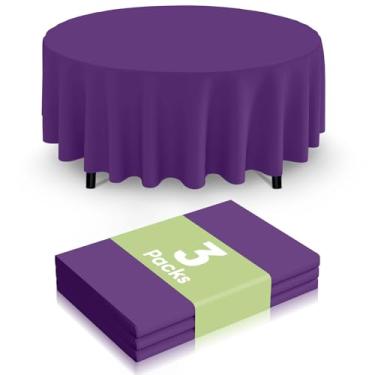 Imagem de Smiry Toalha de mesa descartável, pacote com 3, toalha de mesa redonda impermeável de 213 cm, capas de mesa redondas decorativas para festa, aniversário, piquenique, roxo