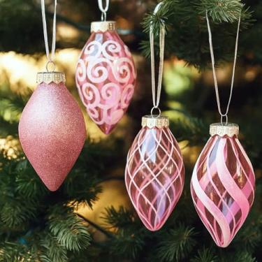 Imagem de SLEETLY 12 pacotes de enfeites de Natal com pingente de gota de lágrima para decoração de árvore de Natal, plástico grande de 10 cm, rosa