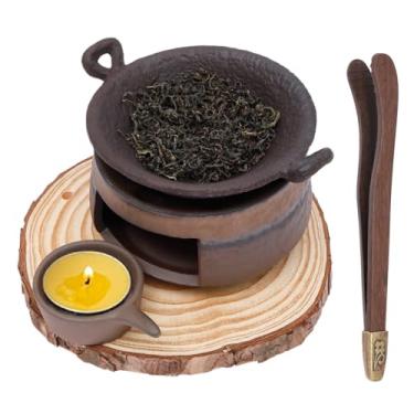 Imagem de Queimador de aromaterapia de cerâmica, queimador de ervas de cedro e zen, queimador de óleo essencial, suporte de incenso, difusor de cerâmica feito à mão, kit de fogão de chá para fragrância de