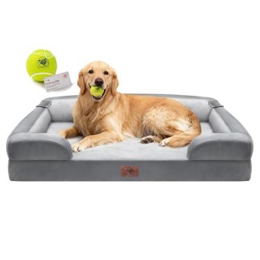 Imagem de Cama extra grande para cães, ortopédica GG, lavável com espuma viscoelástica para cães grandes, impermeável, sofá, capa removível, fundo antiderrapante, brinquedo de bola de tênis, 106 x 76 cm