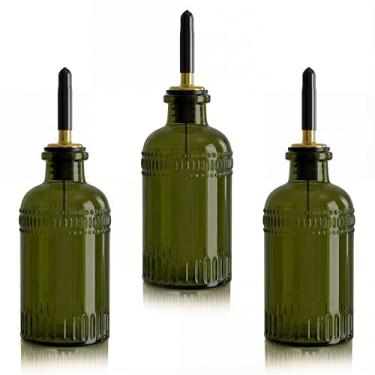 Imagem de Yiyiring Pacote com 3 dispensadores de azeite de oliva de 200 ml, garrafa de vidro verde-oliva com bico e tampa de metal, galheteiro elegante de óleo de cozinha e vinagre para cozinhar, salada, assar