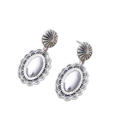 Imagem de Brincos femininos ocidentais banhados a prata vintage Concho Brincos pendentes Cowgirl Country Concert Acessórios, One Size, Metal, Sem pedra preciosa
