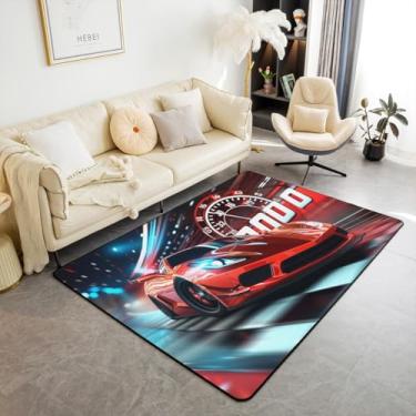 Imagem de Feelyou Tapete de carro de corrida para sala de estar, 12 x 17 cm, tapete de carro moderno, ultramacio, para esportes radicais, para crianças, meninos, meninas, carro de corrida, tapete decorativo,