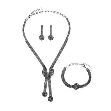 Imagem de Elegante conjunto de joias de casamento com strass de coração para mulheres luxuoso imitação de cristal gargantilha colar brincos pulseira uso diário festas fantasia dia dos namorados acessórios de