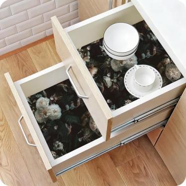 Imagem de Floralplus Forro de prateleira autoadesivo para gavetas de cozinha e forros de armário floral impermeável antiderrapante papel de contato cômoda forros de armário despensa 45 x 199 cm