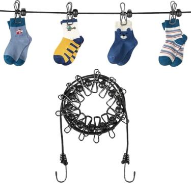 Imagem de Varal de viagem portátil com 12 clipes, linha de roupa elástica retrátil, comprimento ajustável de 180-300 cm, preto, para acampamento, caminhada, hotel, quintal