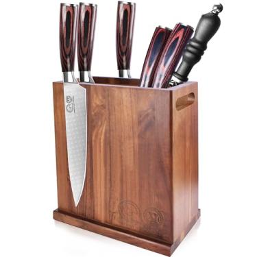 Imagem de XYJ suporte de bloco de faca magnético, suporte de faca magnético de lado duplo, madeira de acácia, armazenamento de faca magnética de capacidade extra grande para facas e utensílios, ferram