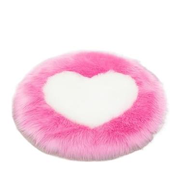 Imagem de Tapete redondo em forma de coração para sala de estar, tapetes fofos, tapetes decorativos para quarto (branco, rosa, 2GG)