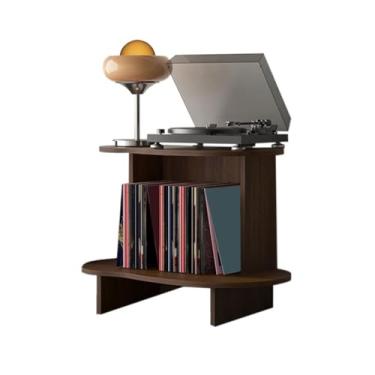 Imagem de KEG801302 Suporte para exibição de disco de vinil de madeira para piso doméstico, multifuncional, armazenamento de mesa giratória