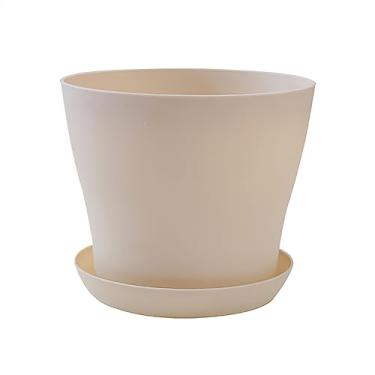 Imagem de Vasos de flores redondos de cor sólida, vasos de plantas simples, suculentas, plantadores de plantas verdes, decoração de jardim, decoração de jardim, mesa em vaso ao ar livre, vasos decorativos (bege