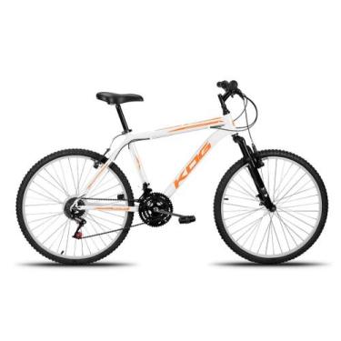 Imagem de Bicicleta MTB Aro 26 Alumínio 18V Shimano Suspensão, Branco, Laranja
