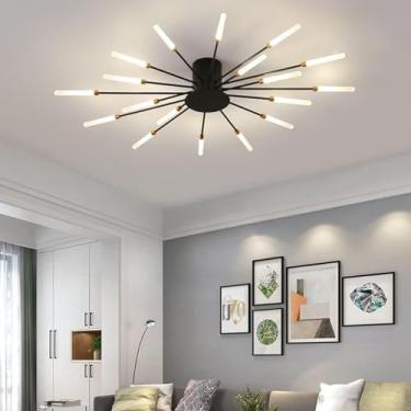Imagem de Luminária de teto LED criativa com fogos de artifício, moderna e dimerizável, com 42 chamas, temperatura de cor de 3000 a 6000K, controle remoto, ideal para quarto, sala de estar e sala de j