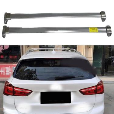 Imagem de YiXi-Partswell 2 peças de rack de teto barras transversais bagageiro de aço inoxidável adequado para BMW X1 F48 2016-2021 - prata