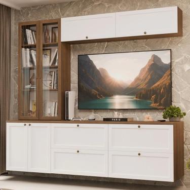 Imagem de Estante Sala de Estar com Rack + Cristaleira 230cm Rustic/Branco/Rustic Vik Madesa 02