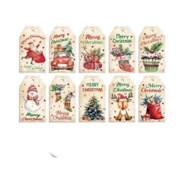 Imagem de Etiquetas De Presente Festivas De Natal 50pcs Em Papel Kraft Com Cordã