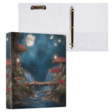 Imagem de Vuiyean Fichário caprichoso de floresta de cogumelos vermelhos com 3 anéis de 3 cm com prancheta e bolsos, pasta de arquivo grande resistente para material escolar de escritório - Comporta 200 folhas