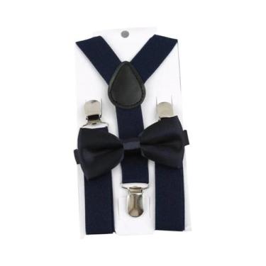 Imagem de Conjunto De Gravata Borboleta Infantil De Cor Sólida Com Suspensórios 