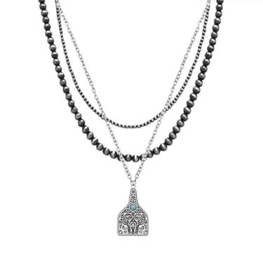 Imagem de Roe Dolph Colares longos de pérolas para colar, gargantilha de pérolas em camadas, colar Navajo com contas pretas e pérolas boêmias, bijuterias de fantasia, Adjustable, Metal, Sem Pedra Preciosa