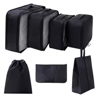 Imagem de Organizador Viagem Kit 7 Peças Necessaire para Bagagem Malas Dobrável Impermeável Multiuso Feminina Masculina Unissex Grande Compacto Prático Roupas Bolsa Cosméticos Higiene Premium (PRETO)