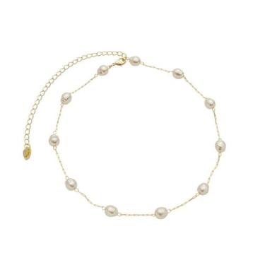 Imagem de Choker de pérolas de água doce lara folheado a ouro 18k - Piuka, Ouro 