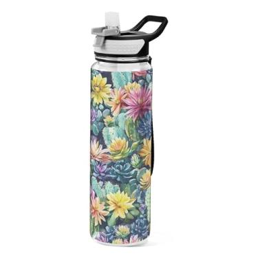 Imagem de xigua Garrafa de água aquarela, cactos e suculentas, com tampa de palha, transparente, à prova de vazamento, academia, academia, viagens, 940 ml