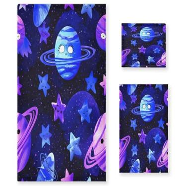 Imagem de xigua Whimsical Planets Conjunto de toalhas de banheiro absorvente macio 3 peças toalha de banho toalha de mão toalhas decorativas para banheiro, academia, hotel, praia, piscina