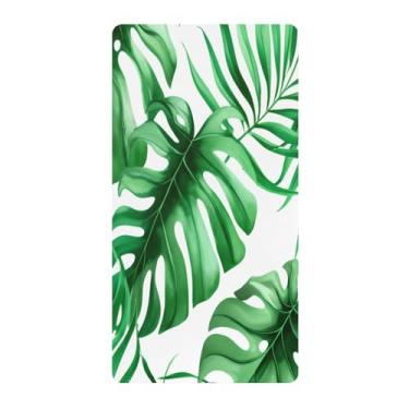 Imagem de Blueangle Lençol de berço padrão para berço infantil - Lençóis de algodão macio e respirável com palma verde tropical (834)