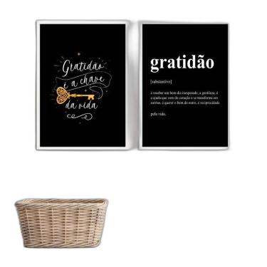 Imagem de Kit 2 Quadros Gratidão Chave 33x24 - Moldura Preta