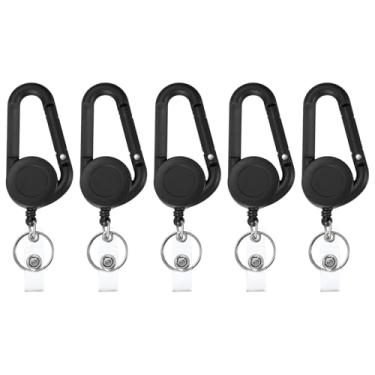 Imagem de PATIKIL Pacote com 5 porta-chaves retráteis clipe de cinto, carretel retrátil para crachá de identidade, carretel de plástico, suporte de crachá, clipe para mulheres, voluntárias, professores