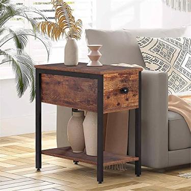 Imagem de Mesa lateral estreita de cabeceira com gavetas e rack de armazenamento, mesa de café, sala de estar, quarto, moldura de madeira e metal (D)