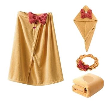 Imagem de THJKUPO Toalha de banho de algodão saia de chuveiro doméstica pode ser usada, touca de cabelo seco e conjunto de faixas de 4 peças