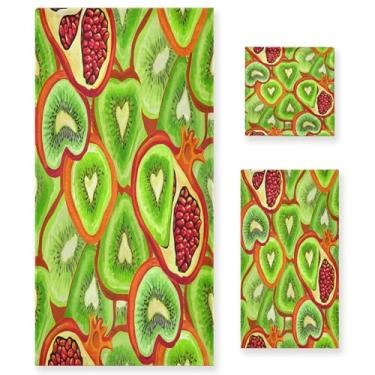 Imagem de xigua Conjunto de toalhas de banheiro Kiwi Slices absorvente macio 3 peças toalha de banho toalha de mão toalhas decorativas para banheiro, academia, hotel, praia, piscina
