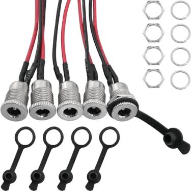 Imagem de Tomada de alimentação CC LUORNG 10 peças 5,5 x 2,1 mm 8A DC montagem em painel fêmea fio de carregamento conector de jato com fios pré-soldados e tampa à prova d'água