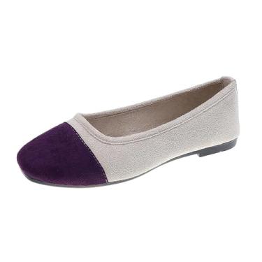 Imagem de Tênis feminino casual color block com boca rasa e bico redondo, cabedal macio, tamanho grande para uso versátil, Roxa, 36
