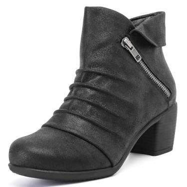 Imagem de Ruiee Botas de cano curto femininas de salto grosso, modernas, confortáveis, bico redondo, salto médio baixo, inverno, outono., Preto Bmf 303, 36