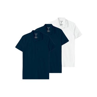 Imagem de Kit com 3 Camisetas Polo Masculina Malwee 1000004429 Branco-Masculino