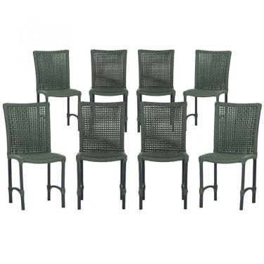 Imagem de 8 Cadeiras De Jantar Cannes De Alumínio Pintura Preta Trama Verde