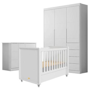 Imagem de Quarto De Bebê Eloá Com Berço Americano Tutto New Branco Acetinado - Phoenix Baby
