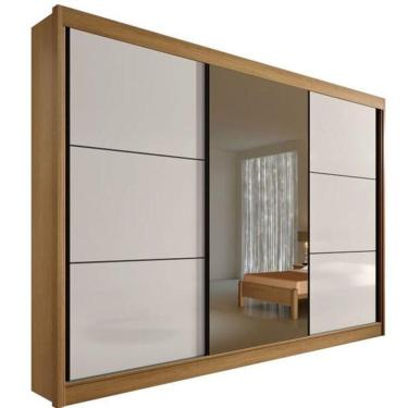 Imagem de Guarda Roupa Casal Com Espelho 3 Portas 6 Gavetas Los Angeles-cinamomo-off White Móveis D'doro