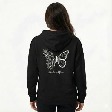 Imagem de Moletom Borboleta Unissex Canguru com Capuz e Bolso  Blusa de Frio Tec